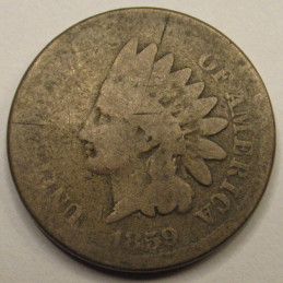 1859 Indian Head Cent - historic first year of issue antique penny