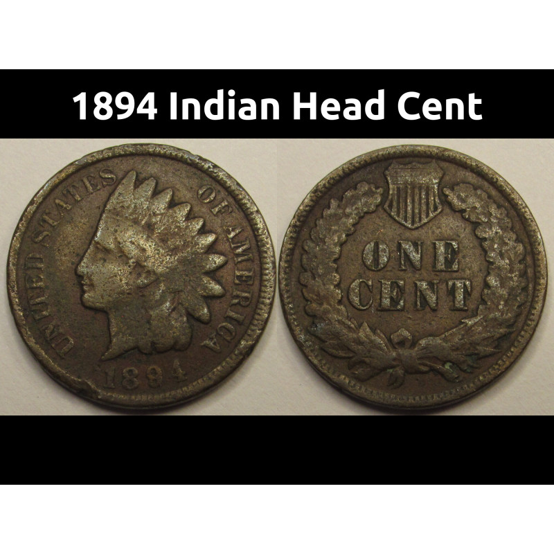 1894 Indian Head Cent - lower mintage American Indian penny coin