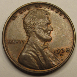 1938 D Lincoln Wheat Cent - antique Denver mintmark American wheat penny