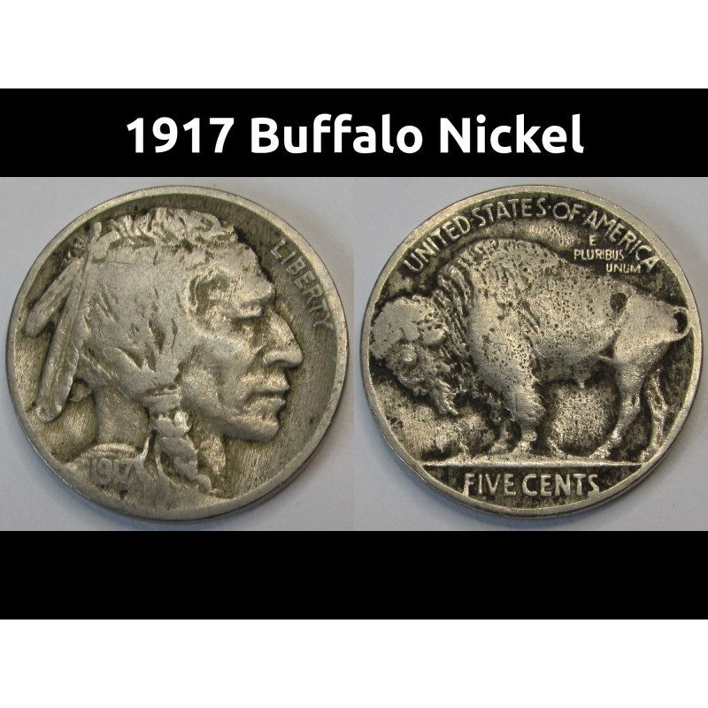 1917 Buffalo Nickel - antique American Indian design five cent coin