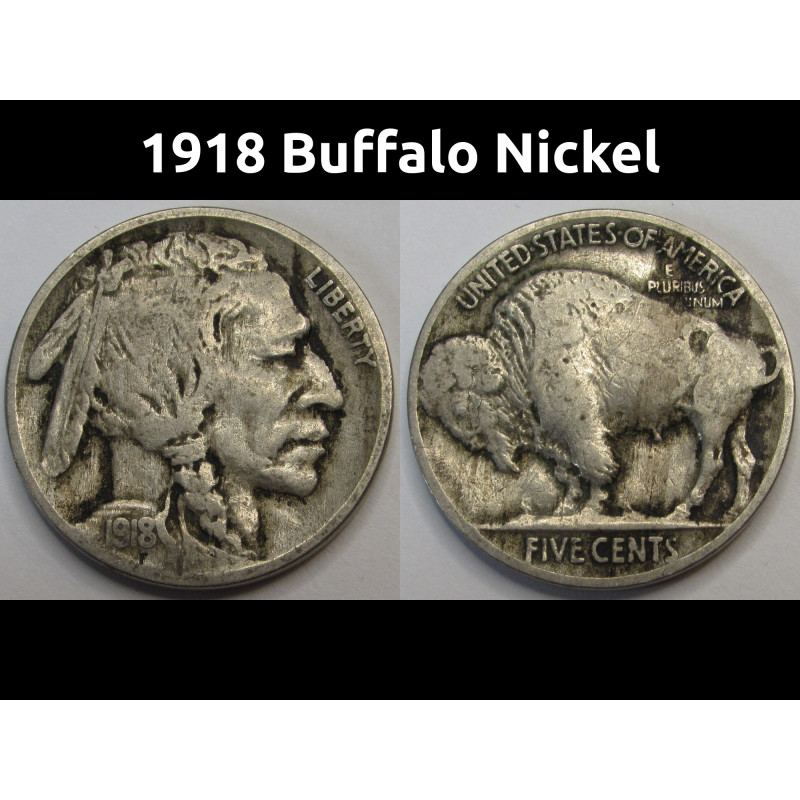 1918 Buffalo Nickel - antique American five cent coin