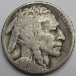 1919 S Buffalo Nickel - antique San Francisco mintmark American Indian coin