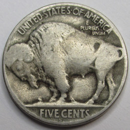 1919 S Buffalo Nickel - antique San Francisco mintmark American Indian coin