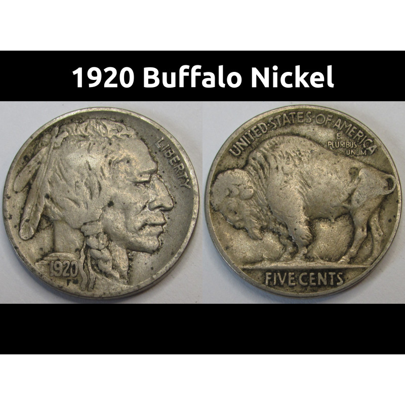 1920 Buffalo Nickel - antique 1920s American Indian design coin