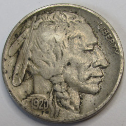 1920 Buffalo Nickel - antique 1920s American Indian design coin