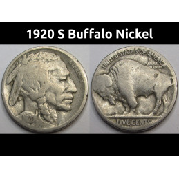 1920 S Buffalo Nickel - antique San Francisco mintmark American five cent coin