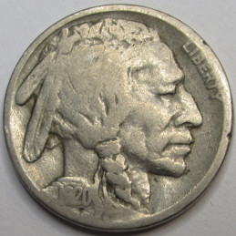 1920 S Buffalo Nickel - antique San Francisco mintmark American five cent coin