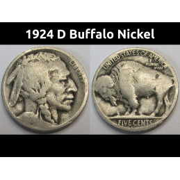 1924 D Buffalo Nickel - antique better date Denver mintmark American coin