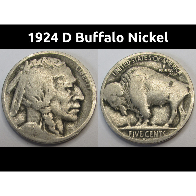 1924 D Buffalo Nickel - antique better date Denver mintmark American coin