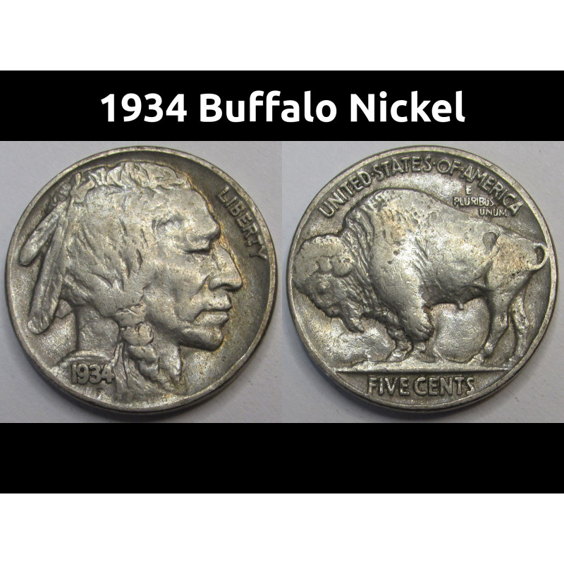 1934 Buffalo Nickel - antique better condition bison coin