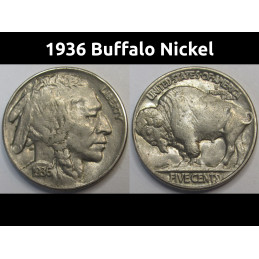 1936 Buffalo Nickel - antique beautiful condition five cent coin