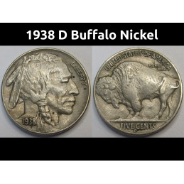 1938 D Buffalo Nickel - final year of issue antique American five cent coin