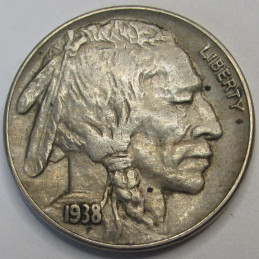 1938 D Buffalo Nickel - final year of issue antique American five cent coin