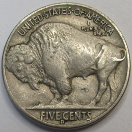 1938 D Buffalo Nickel - final year of issue antique American five cent coin