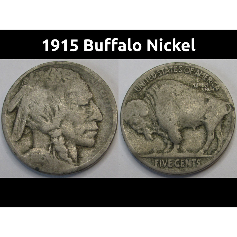 1915 Buffalo Nickel - antique old American Indian coin