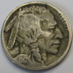 1917 Buffalo Nickel - antique WW1 era American Indian five cent coin