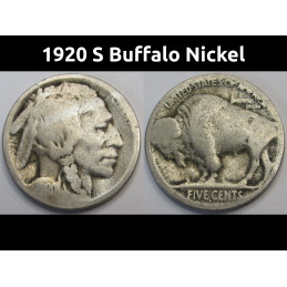 1920 S Buffalo Nickel - antique San Francisco mintmark American Indian coin