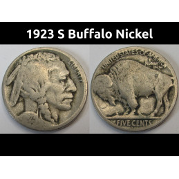 1923 S Buffalo Nickel - antique San Francisco mintmark American Indian coin