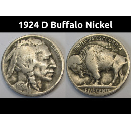 1924 D Buffalo Nickel - old American bison five cent coin