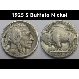 1925 S Buffalo Nickel - antique San Francisco mintmark five cent coin