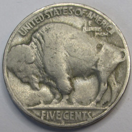 1925 S Buffalo Nickel - antique San Francisco mintmark five cent coin