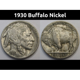 1930 Buffalo Nickel - antique better grade American Indian five cent coin