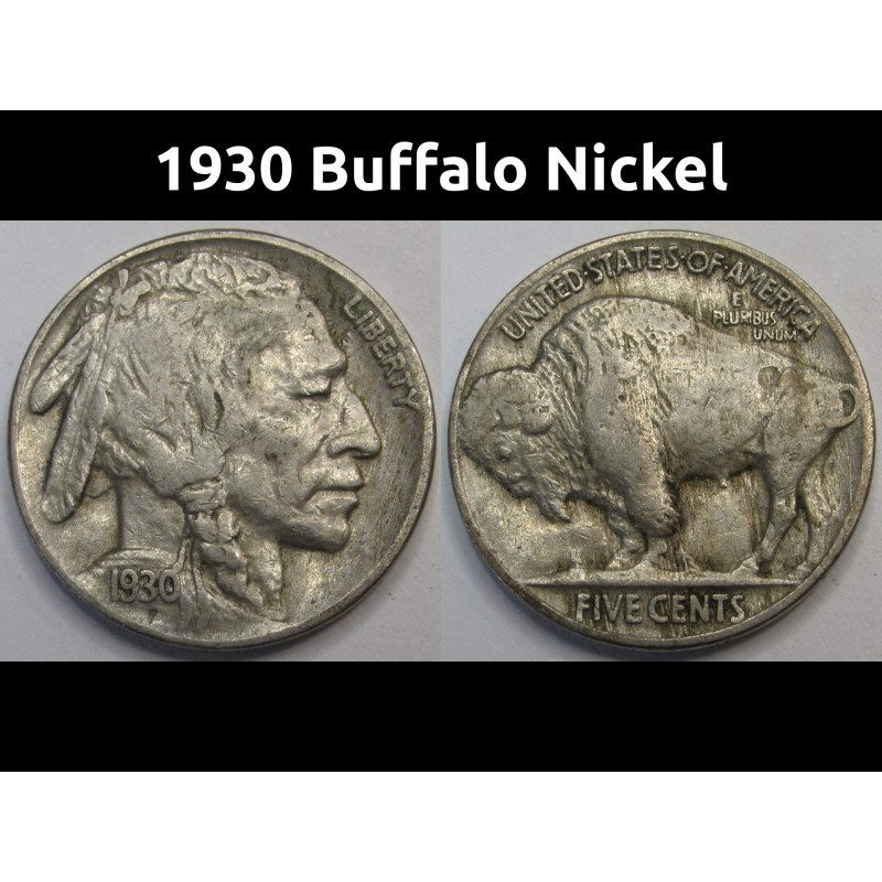 1930 Buffalo Nickel - antique better grade American Indian five cent coin