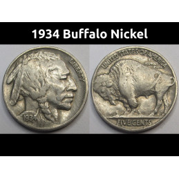 1934 Buffalo Nickel - antique better condition five cent coin