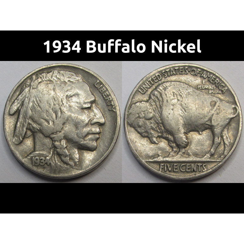 1934 Buffalo Nickel - antique better condition five cent coin