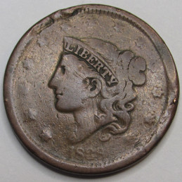 1838 Coronet Head Large Cent - antique American copper penny