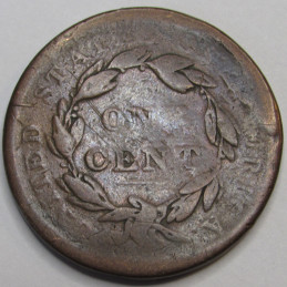 1838 Coronet Head Large Cent - antique American copper penny