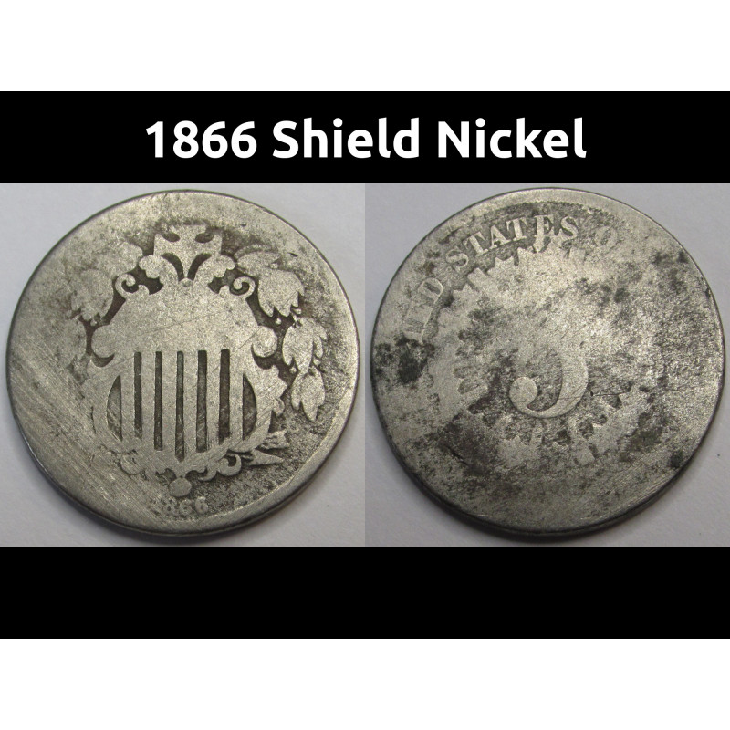 1866 Shield Nickel - antique Reconstruction era American five cent coin