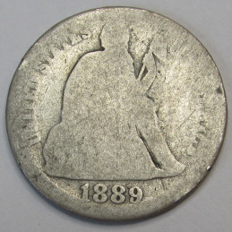 1889 Seated Liberty Dime - antique 1800s American silver dime