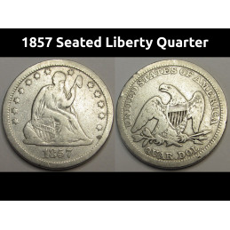 1857 Seated Liberty Quarter - antique pre Civil War era American silver coin