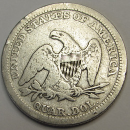 1857 Seated Liberty Quarter - antique pre Civil War era American silver coin