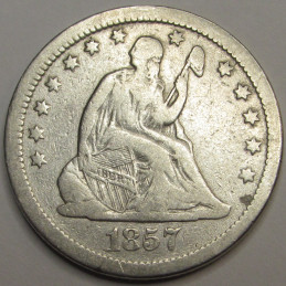 1857 Seated Liberty Quarter - antique pre Civil War era American silver coin