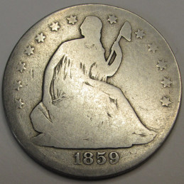 1859 O Seated Liberty Half Dollar - antique pre Civil War coin from New Orleans mint