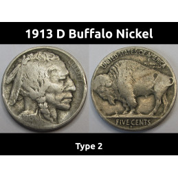 1913 D Buffalo Nickel - Type 2 - antique key date American bison niekl