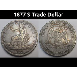 1877 S Trade Dollar - antique beautiful American historic silver dollar coin 