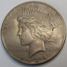 1934 S Peace Dollar - antique better date San Francisco mintmark American silver dollar