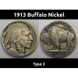 1913 Buffalo Nickel - Type 2 - antique first year of issue American Bison coin