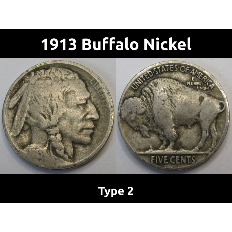 1913 Buffalo Nickel - Type 2 - antique first year of issue American Bison coin