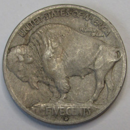 1913 D Buffalo Nickel - Type 1 - antique American bison design coin