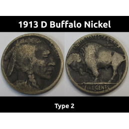 1913 D Buffalo Nickel - Type 2 - antique key date American Indian coin