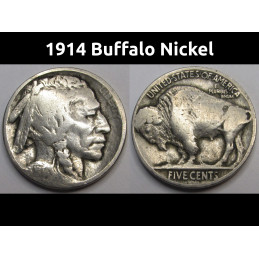 1914 Buffalo Nickel - antique second year of issue American Indian coin