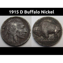 1915 D Buffalo Nickel - antique American Indian design five cent coin