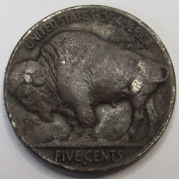 1915 D Buffalo Nickel - antique American Indian design five cent coin