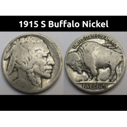 1915 S Buffalo Nickel - antique San Francisco mintmark better date five cent coin