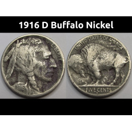 1916 D Buffalo Nickel - antique Denver mintmark American bison nickel