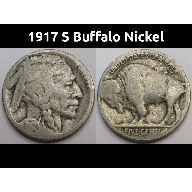 1917 S Buffalo Nickel - better date San Francisco mintmark American coin